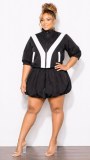Women Color-Block Zip-Up Jacket and Paperbag-Waist Shorts Set