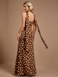 Summer Women's Polka Dot Halter Neck Tie Collar Sleeveless A-Line Evening Dress