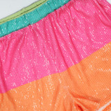 Women Sequin Print Casual T-Shirt and Shorts Two-Piece Set