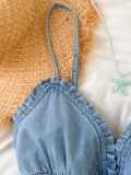 Plus-Size Ruffle-Edge V-Neck Denim Romper