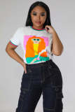 Women White Round-Neck Graphic Short-Sleeve T-Shirt