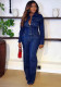 Women's Denim Long Sleeve Shirt and Wide Leg Pants Two-Piece Set