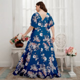 Plus Size Women's Holidays Formal Party Chic Printed V-Neck Chiffon Maxi Dress