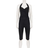 Women Solid Sexy V-Neck Criss-Cross Jumpsuit