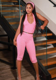 Women's Style Printed V-Neck Halter Neck Sleeveless Top Slim Pants Two-Piece Set
