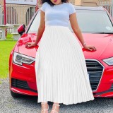 Plus-Size Autumn Solid Pleated Maxi Dress