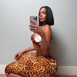 Women Summer Leopard-Print Backless Jumpsuit