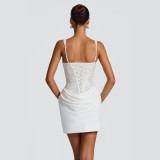 Women Lace-Patchwork Bodycon Dress with Lace-Up Corset-Style Bodice
