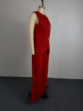Women's Autumn Casual Solid Round Neck Vest Top & Wide Leg Pants Set