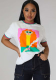 Women White Round-Neck Graphic Short-Sleeve T-Shirt