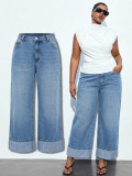 Plus-Size Denim Wide-Leg Pants
