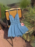 Plus-Size Ruffle-Edge V-Neck Denim Romper