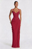 Women Sexy Strapless Formal Party Dress with Ruched Slit Detail