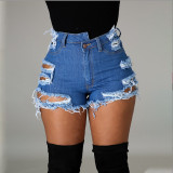 Women Summer Ripped Frayed-Hem Denim Shorts