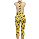 Women Summer Leopard-Print Backless Jumpsuit