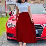 Plus-Size Autumn Solid Pleated Maxi Dress
