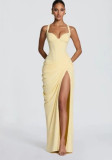 Women Sexy Strapless Formal Party Dress with Ruched Slit Detail
