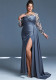 Plus Size Women's Satin Sequin Long Sleeve High Slit Mermaid Evening Gown