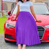 Plus-Size Autumn Solid Pleated Maxi Dress