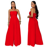 Women Pleated Wide-Leg Jumpsuit