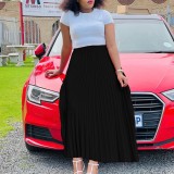 Plus-Size Autumn Solid Pleated Maxi Dress
