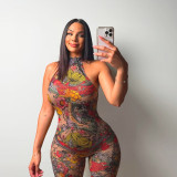 Women Summer Leopard-Print Backless Jumpsuit