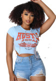 Women Letter-Print Short-Sleeve Summer Crop Top