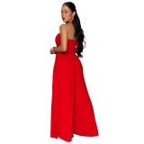 Women Pleated Wide-Leg Jumpsuit