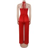 Women Pleated Wide-Leg Jumpsuit