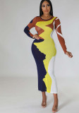 Women Color-Block Long-Sleeve Bodycon Dress