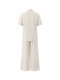 Women's Holidays Career Turndown Collar Short Sleeve Blazer and High Waist Wide Leg Pants Two-Piece Set