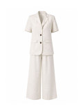 Women's Holidays Career Turndown Collar Short Sleeve Blazer and High Waist Wide Leg Pants Two-Piece Set