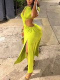 Summer Women's Holidays Cutout Short Sleeve High Slit Bodycon Dress