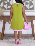 Summer Women's Casual Career Color Block Sleeveless A-Line Tank Dress