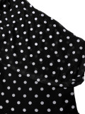 Women's Holidays Black and White Polka Dot Slash Shoulder Ruffle Hem Mini Dress