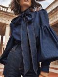 Women's Fashion Tie Bow Denim Shirt