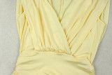 Women's Solid V-Neck Ruched Sleeveless High Slit Slim Waist Long Dress