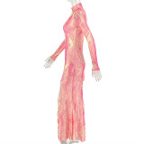 Summer Women's Holidays Beach Printed Deep V-Neck Cutout High Slit Bodycon Long Dress
