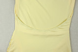 Women's Sexy Solid Lace-Up Ruched Halter Neck Sleeveless Bodycon Mini Dress