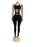 Summer Women's Fashion Solid Cutout Lace-Up Sleeveless High Waist Slim Fit Jumpsuit