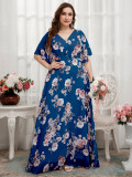 Plus Size Women's Holidays Formal Party Chic Printed V-Neck Chiffon Maxi Dress