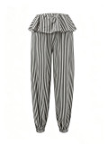 Women's Striped Lace Trim Jogger Pants