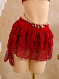 Women's Lace Trim Halter Neck Three-Piece Beach Bikini Swimsuit