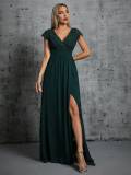 Women's Fashion V-Neck Slim Fit High Slit Prom Evening Dress