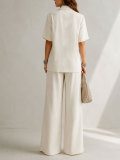Women's Holidays Career Turndown Collar Short Sleeve Blazer and High Waist Wide Leg Pants Two-Piece Set