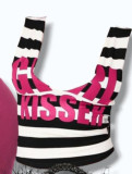 Women's Striped Letter Print Low U-Neck High Stretch Crop Tank Top