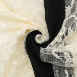 Women elegant black and off-white lace square-neck fishtail bodycon dress