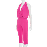 Women Sleeveless Halter-Neck Cropped Casual Jumpsuit