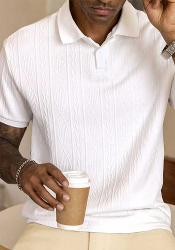 Men's summer short-sleeve jacquard polo shirt with turndown collar