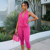 Women Sleeveless Halter-Neck Cropped Casual Jumpsuit